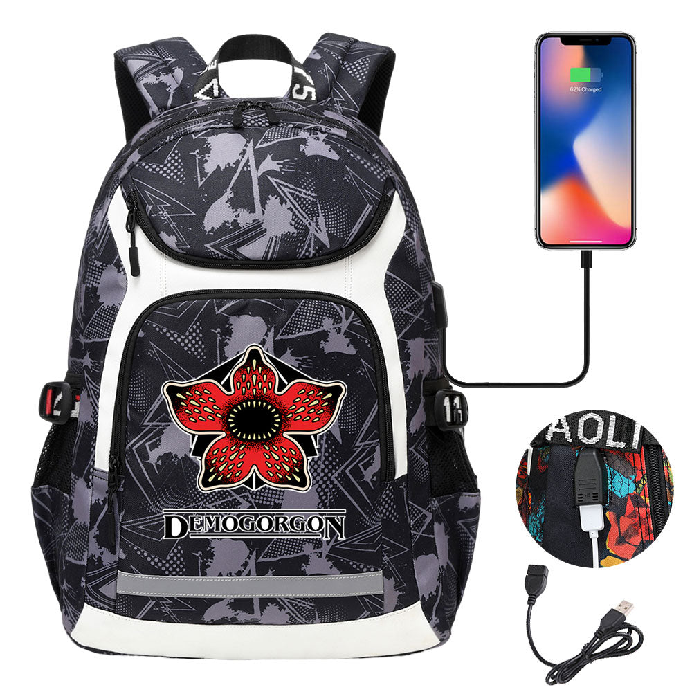 Strangers Things The Demogorgon USB Charging Backpack School NoteBook Laptop Travel Bags