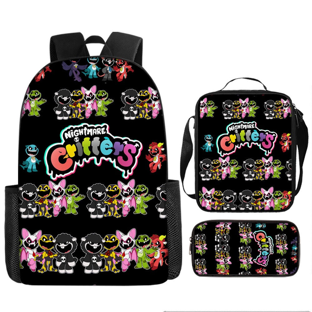 Nightmare Critters Schoolbag Backpack Lunch Bag Pencil Case 3pcs Set Gift for Kids Students