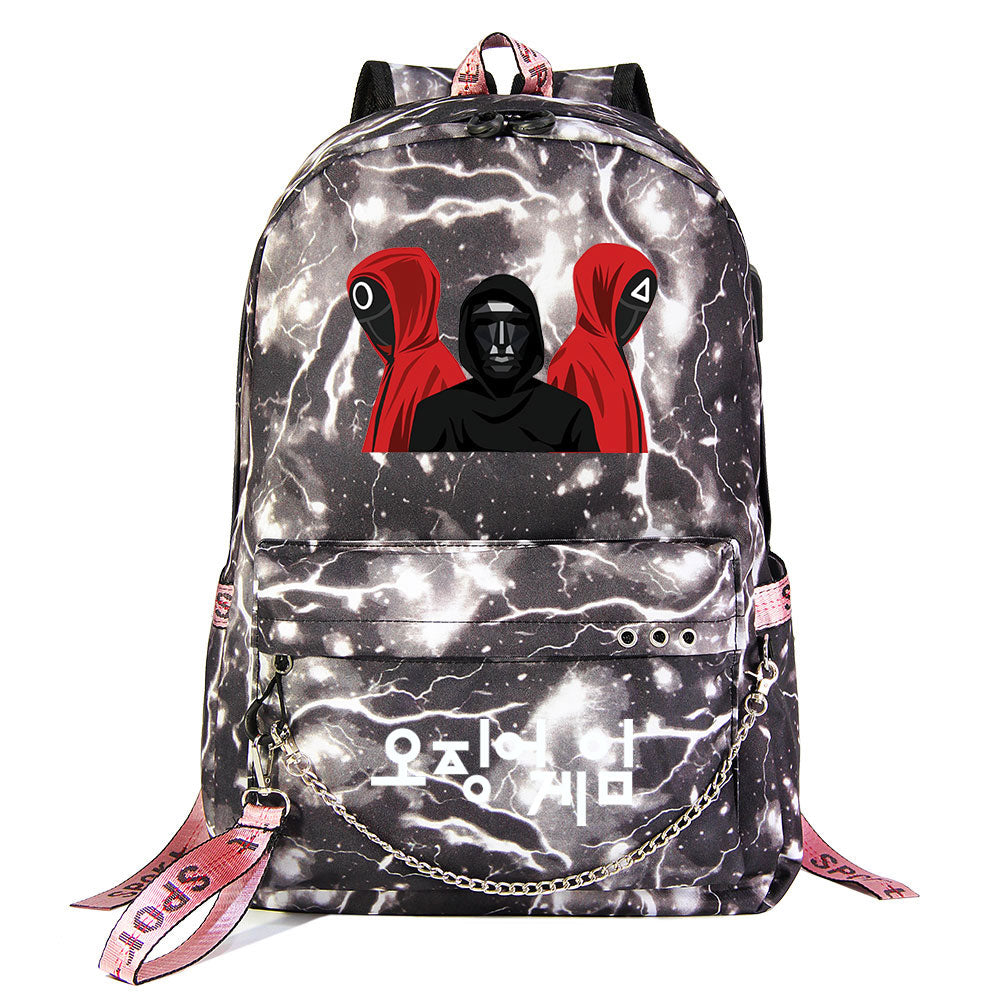 Squid Game USB Charging Backpack Shoolbag Notebook Bag Gifts for Kids Students