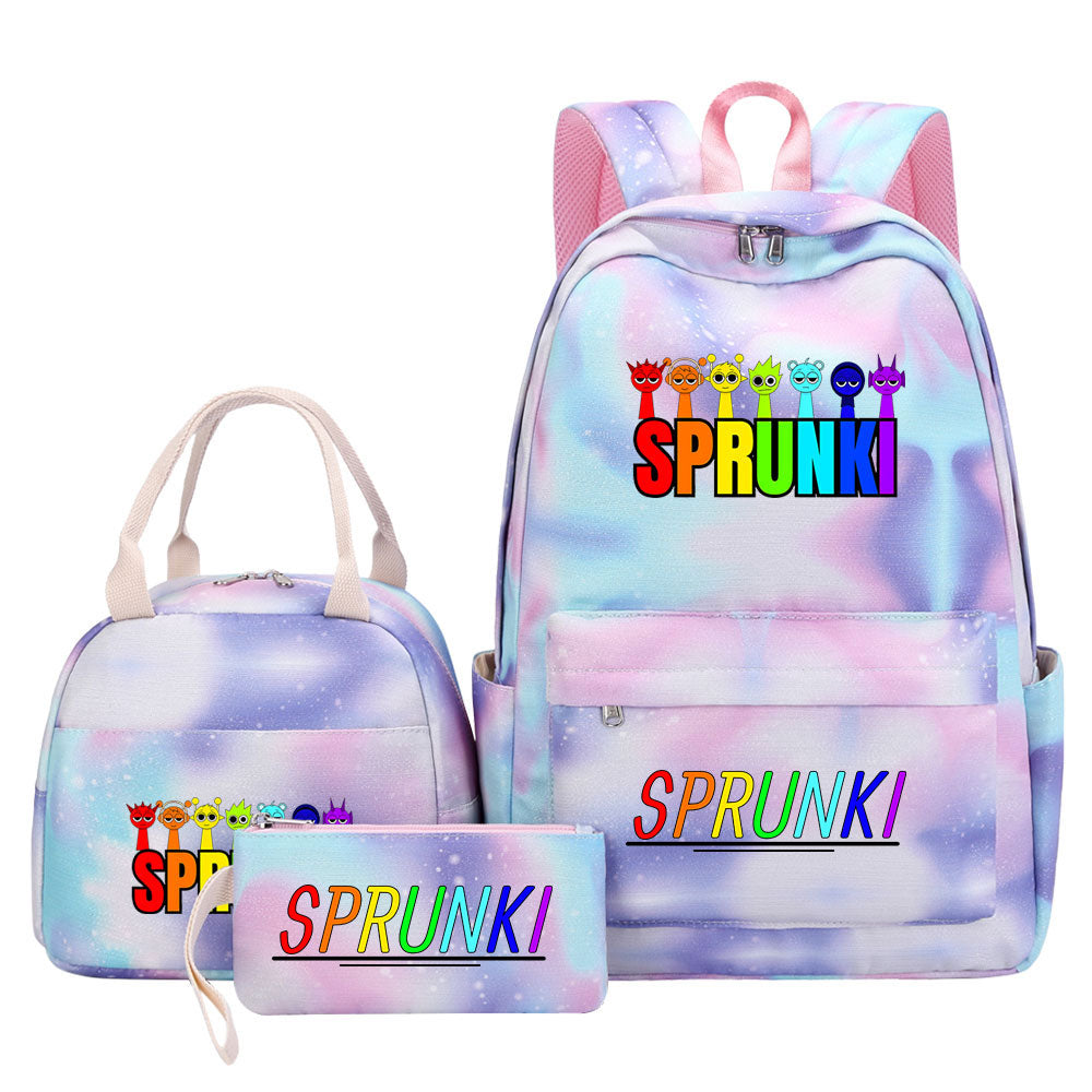 Sprunki Pink Starry Sky SchoolBag Backpack Lunch Box Bag Book Pencil Bags 3pcs Set