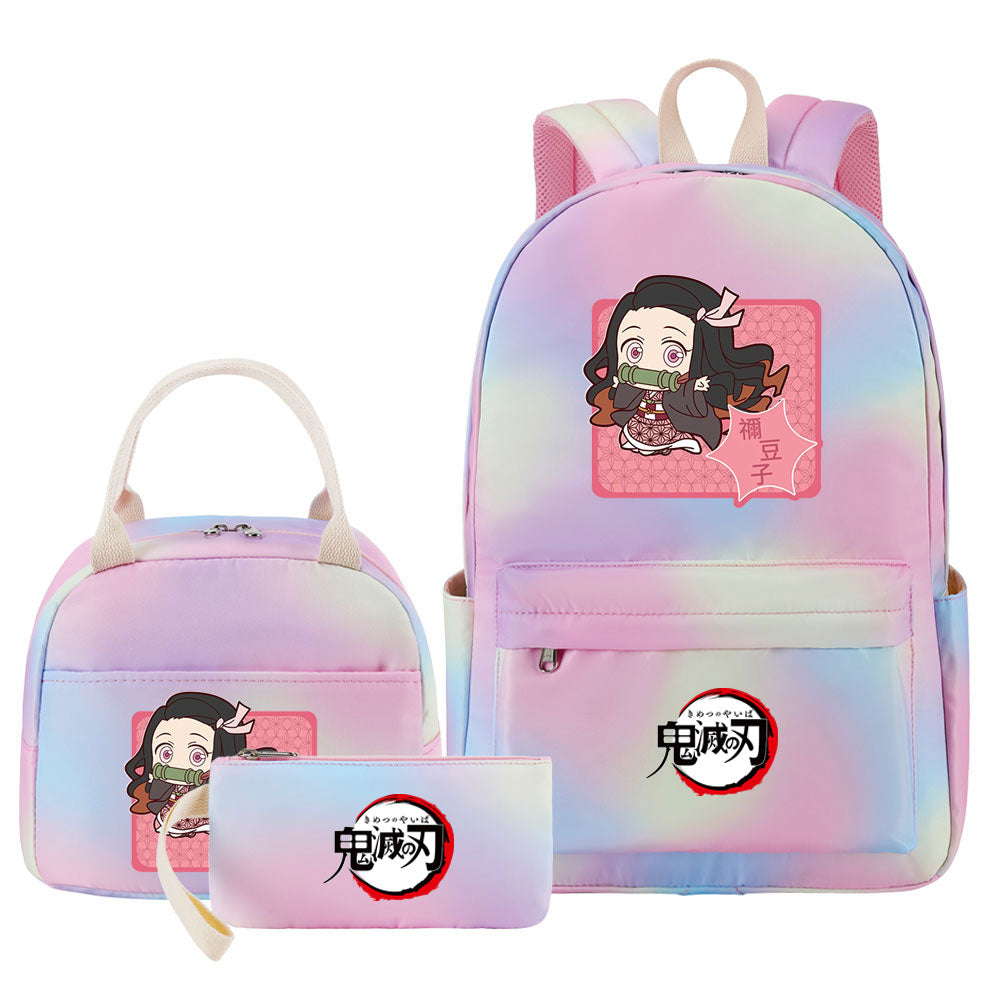 Demon Slayer Kimetsu No Yaiba Kamado Nezuko Pink Starry Sky SchoolBag Backpack Lunch Box Bag Book Pencil Bags 3pcs Set