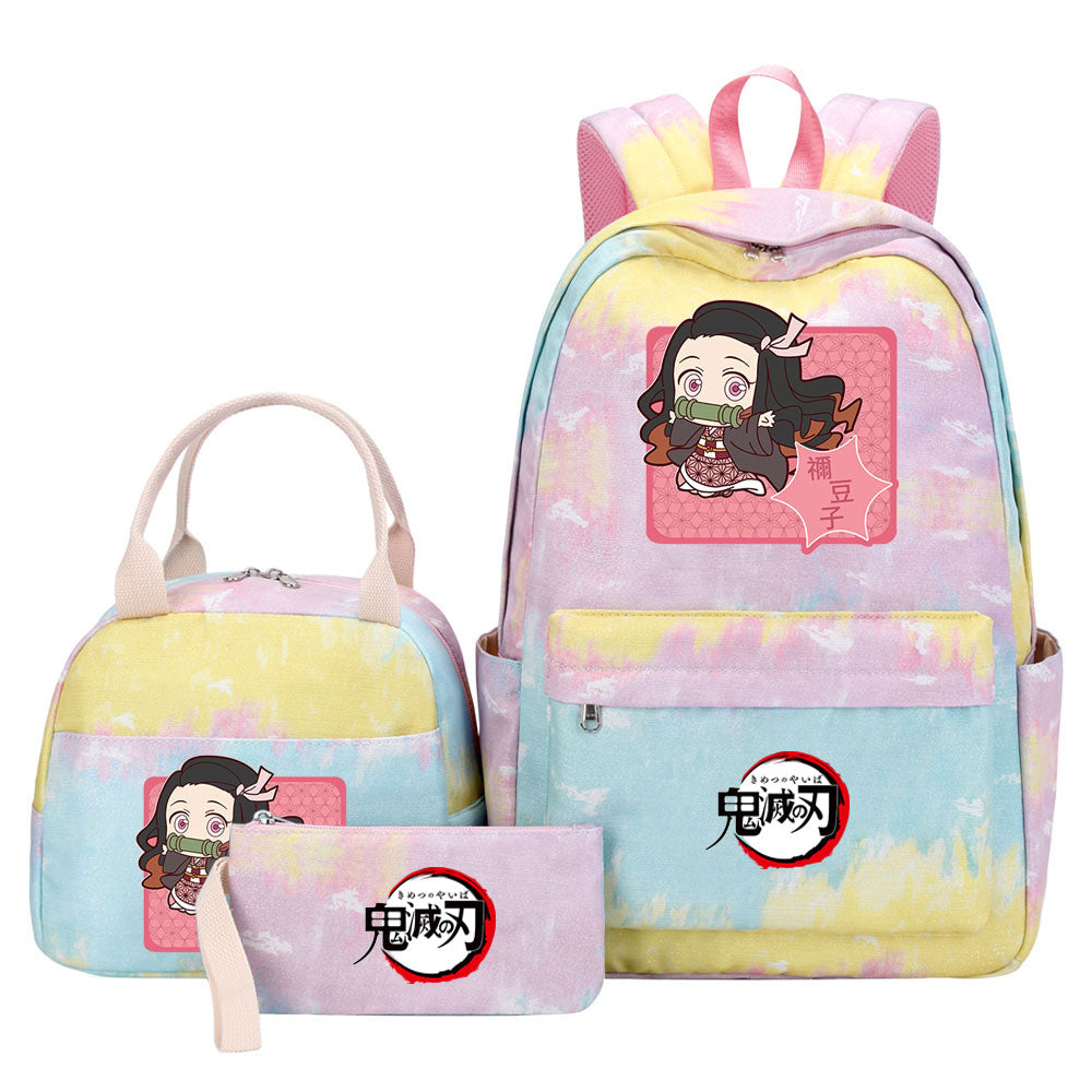 Demon Slayer Kimetsu No Yaiba Kamado Nezuko Pink Starry Sky SchoolBag Backpack Lunch Box Bag Book Pencil Bags 3pcs Set