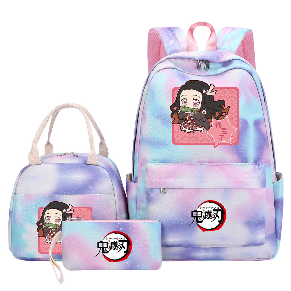 Demon Slayer Kimetsu No Yaiba Kamado Nezuko Pink Starry Sky SchoolBag Backpack Lunch Box Bag Book Pencil Bags 3pcs Set