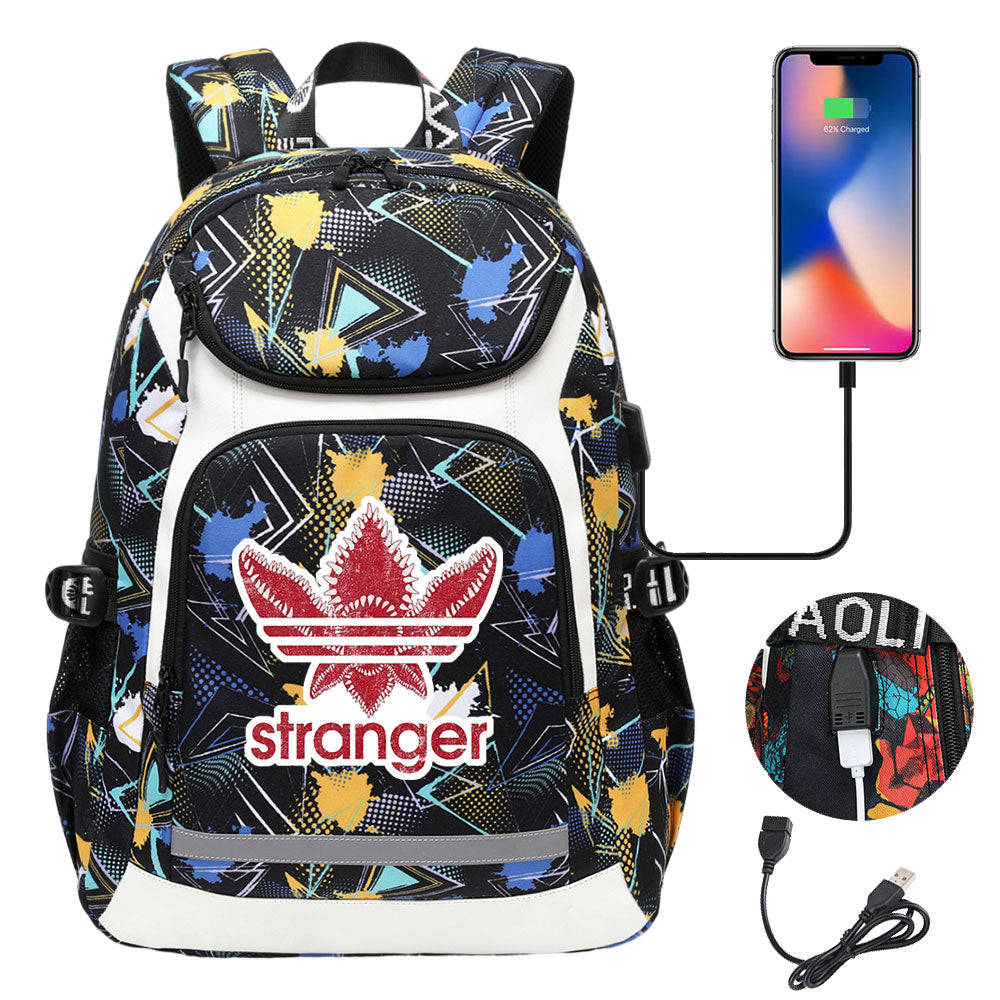 Strangers Things The Demogorgon USB Charging Backpack School NoteBook Laptop Travel Bags