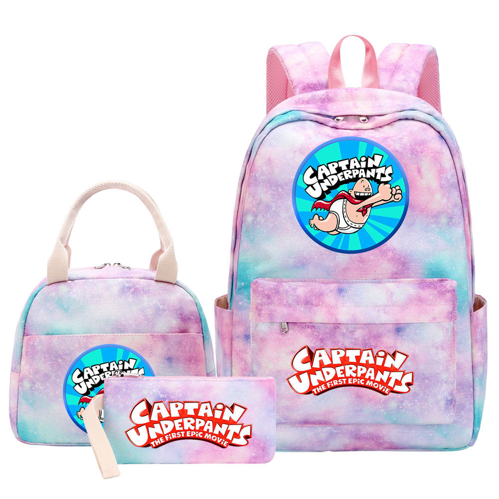Captain Underpants Pink Starry Sky SchoolBag Backpack Lunch Box Bag Book Pencil Bags 3pcs Set