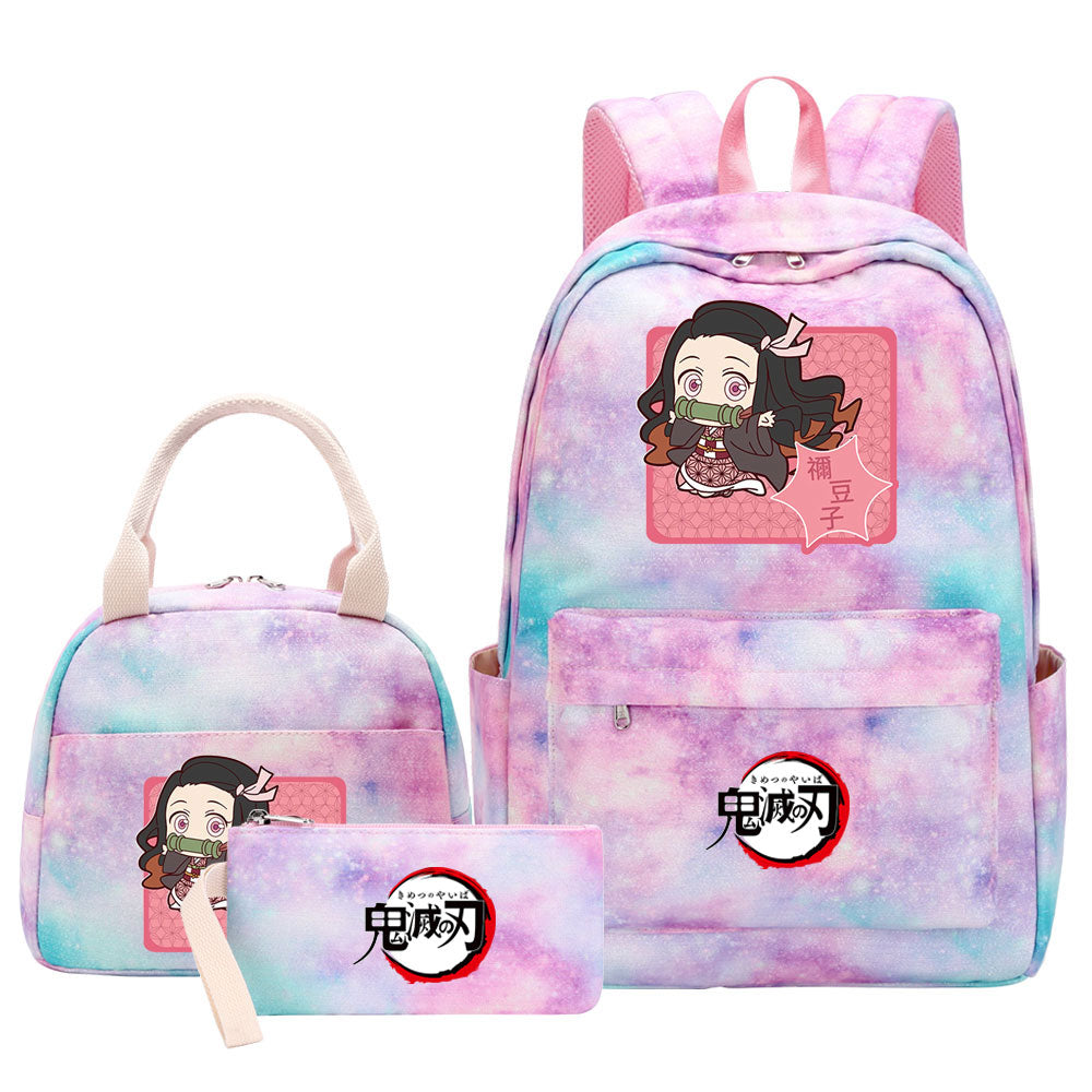 Demon Slayer Kimetsu No Yaiba Kamado Nezuko Pink Starry Sky SchoolBag Backpack Lunch Box Bag Book Pencil Bags 3pcs Set