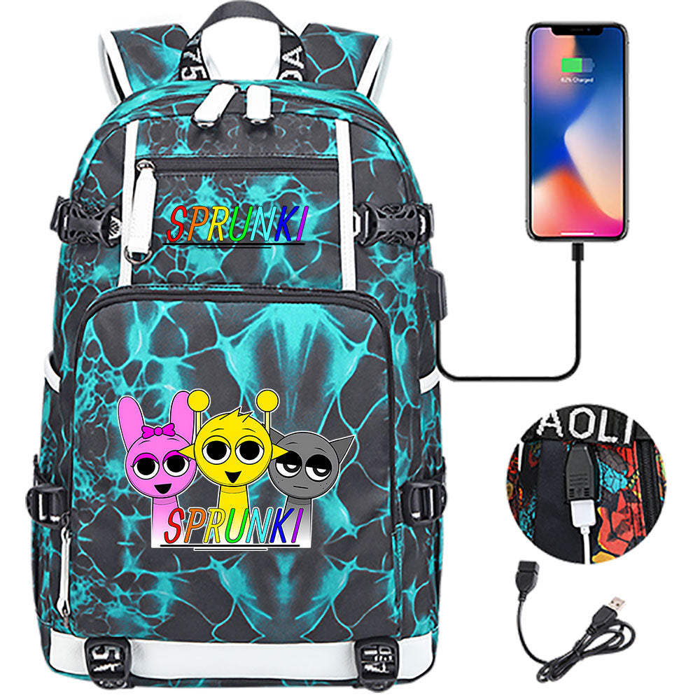 Sprunki USB Charging Backpack School NoteBook Laptop Travel Bags