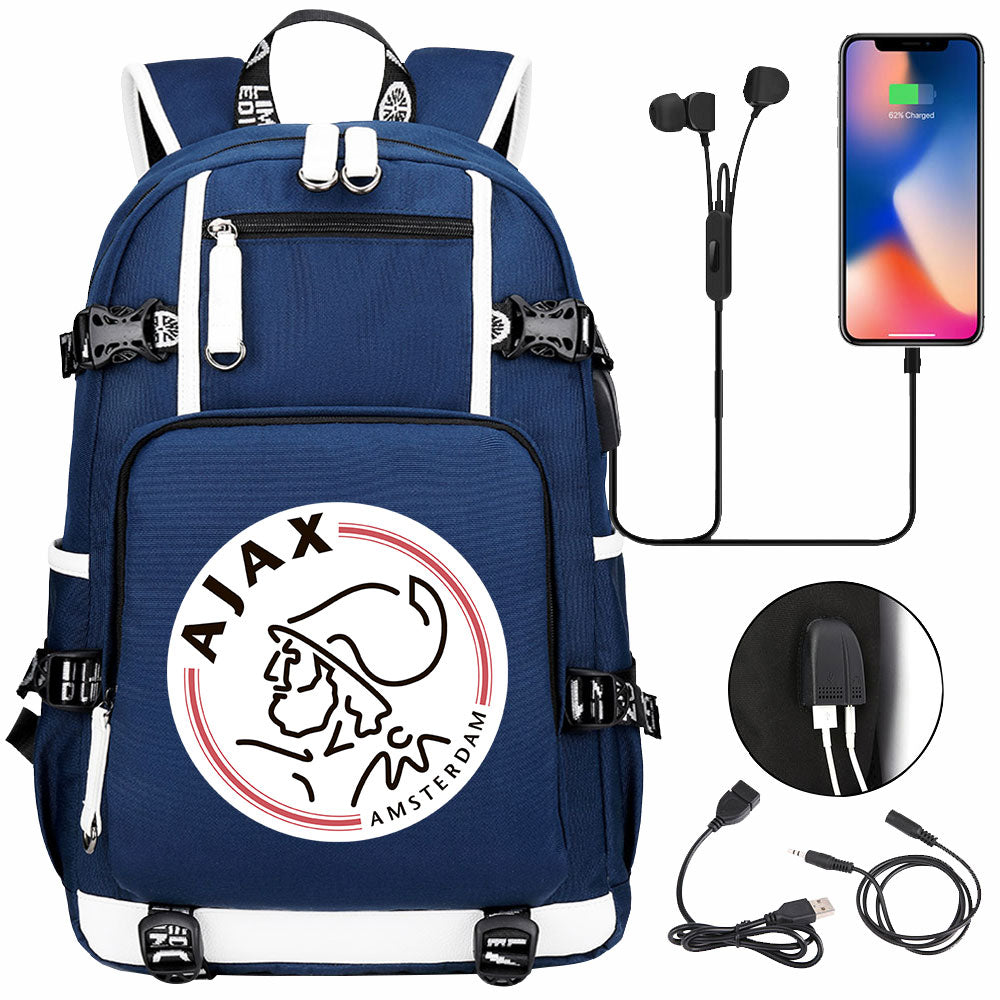 Amsterdamsche Football Club USB Charging Backpack School NoteBook Laptop Travel Bags