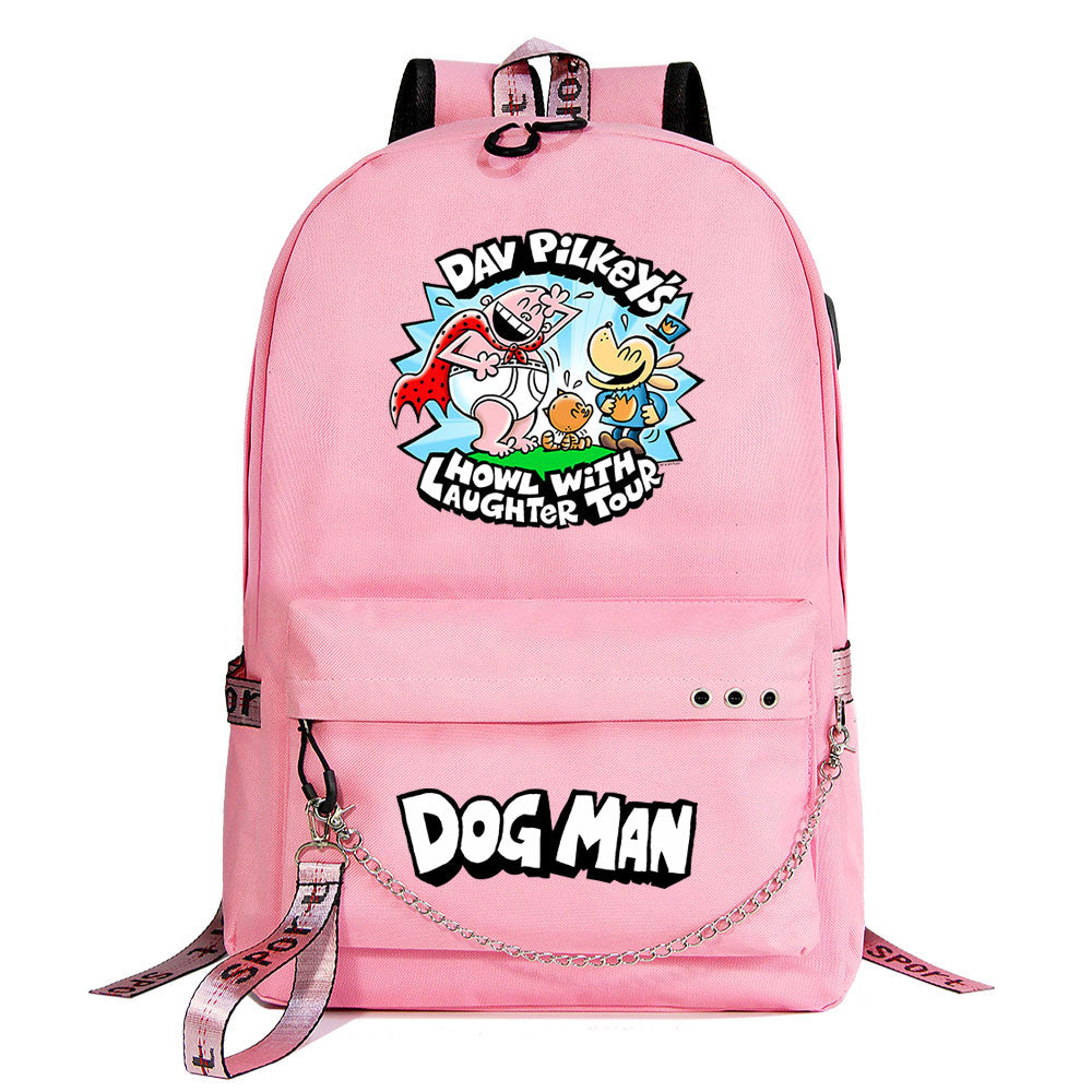 Dog Man USB Charging Backpack Shoolbag Notebook Bag Gifts for Kids Students