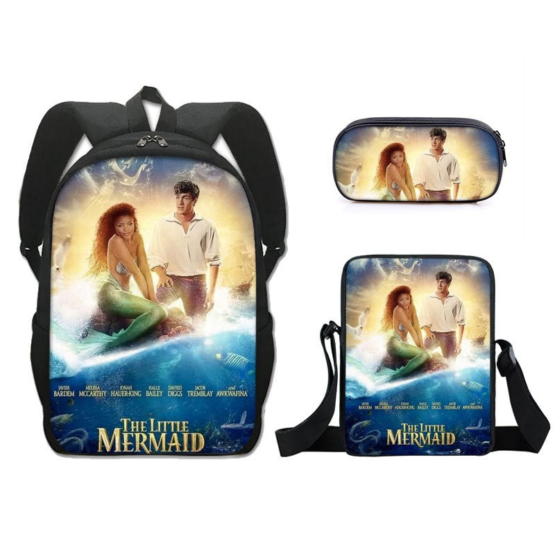 The Little Mermaid  Schoolbag Backpack Lunch Bag Pencil Case 3pcs Set Gift for Kids Students