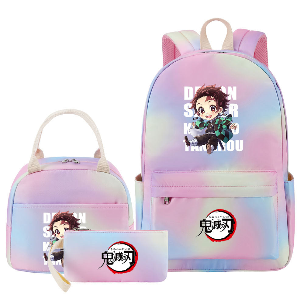 Demon Slayer Kimetsu No Yaiba Kamado Tanjiro  Pink Starry Sky SchoolBag Backpack Lunch Box Bag Book Pencil Bags 3pcs Set