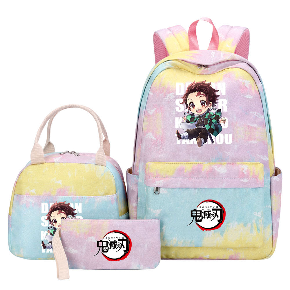 Demon Slayer Kimetsu No Yaiba Kamado Tanjiro  Pink Starry Sky SchoolBag Backpack Lunch Box Bag Book Pencil Bags 3pcs Set