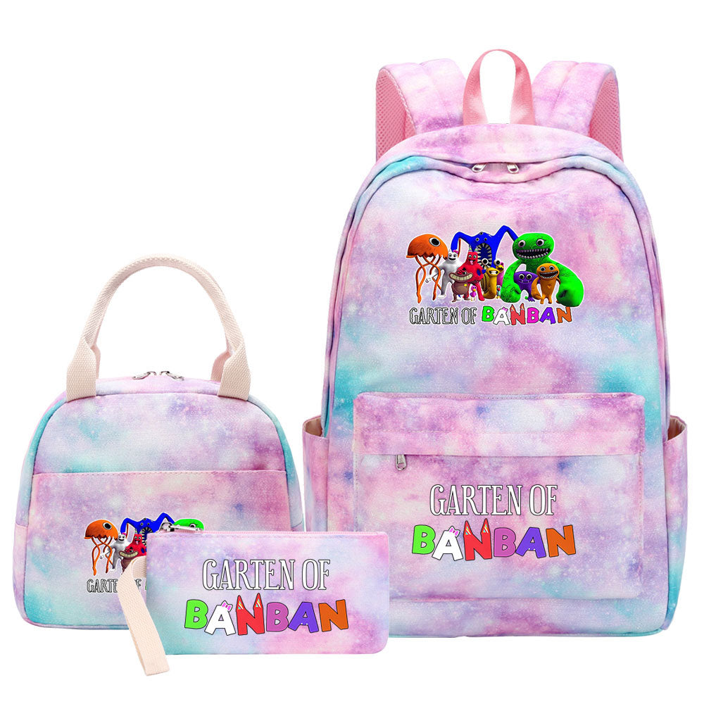 Garten of Banban Pink Starry Sky SchoolBag Backpack Lunch Box Bag Book Pencil Bags  3pcs Set