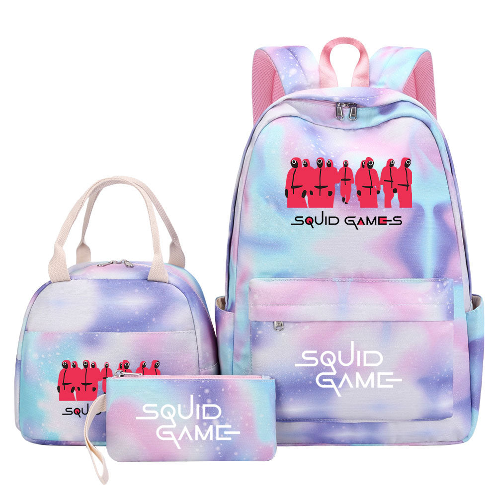 Squid Game Pink Starry Sky SchoolBag Backpack Lunch Box Bag Book Pencil Bags 3pcs Set