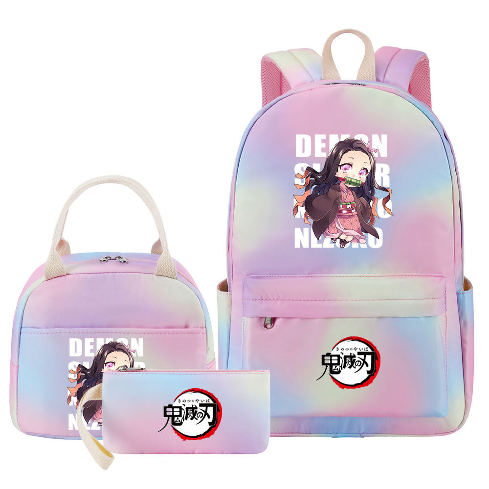 Demon Slayer Kimetsu No Yaiba Kamado Nezuko Pink Starry Sky SchoolBag Backpack Lunch Box Bag Book Pencil Bags 3pcs Set