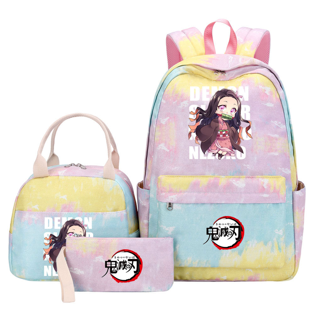 Demon Slayer Kimetsu No Yaiba Kamado Nezuko Pink Starry Sky SchoolBag Backpack Lunch Box Bag Book Pencil Bags 3pcs Set