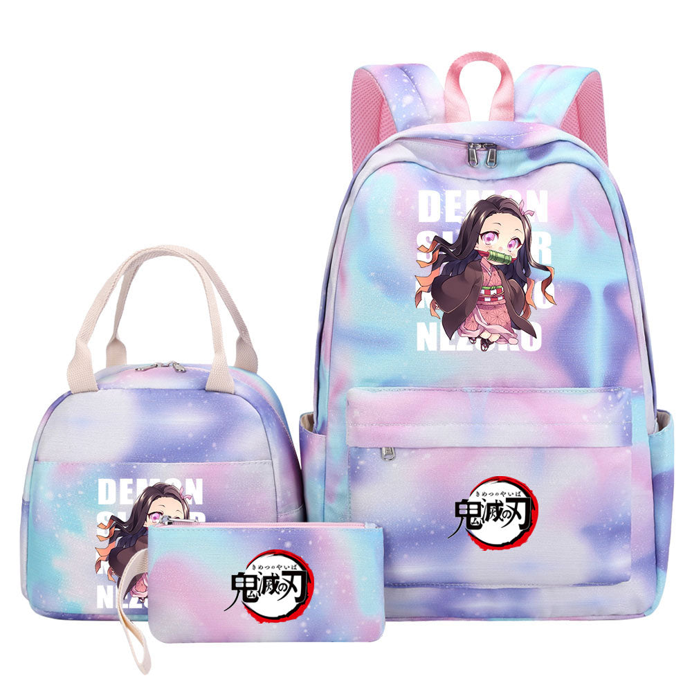 Demon Slayer Kimetsu No Yaiba Kamado Nezuko Pink Starry Sky SchoolBag Backpack Lunch Box Bag Book Pencil Bags 3pcs Set