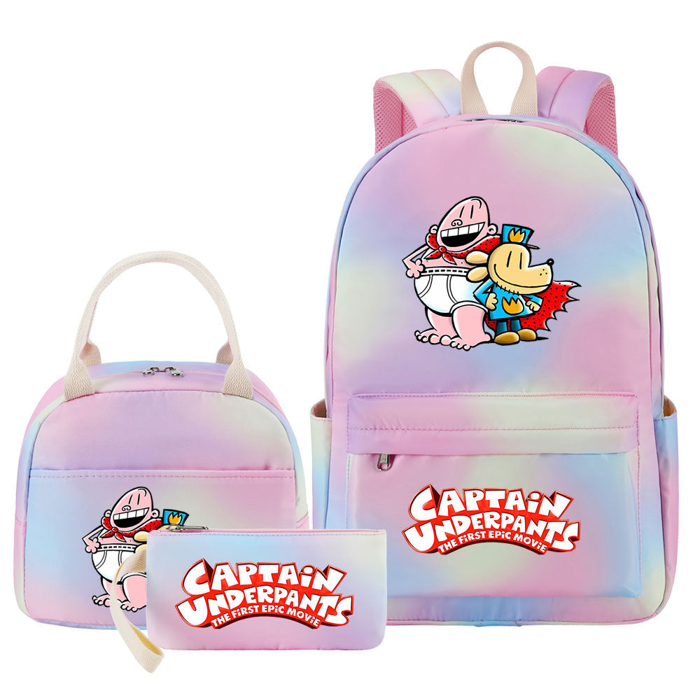 Captain Underpants Pink Starry Sky SchoolBag Backpack Lunch Box Bag Book Pencil Bags 3pcs Set