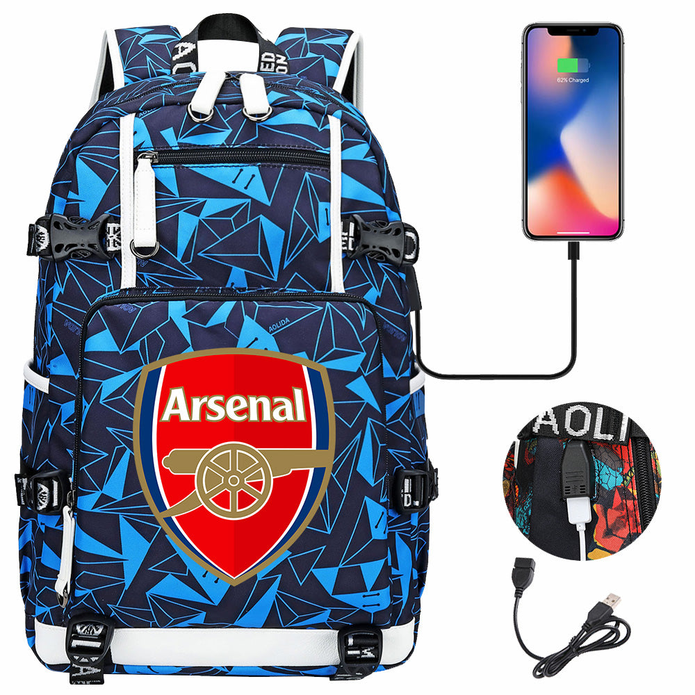 Arsenal Football Club USB Charging Backpack School NoteBook Laptop Travel Bags