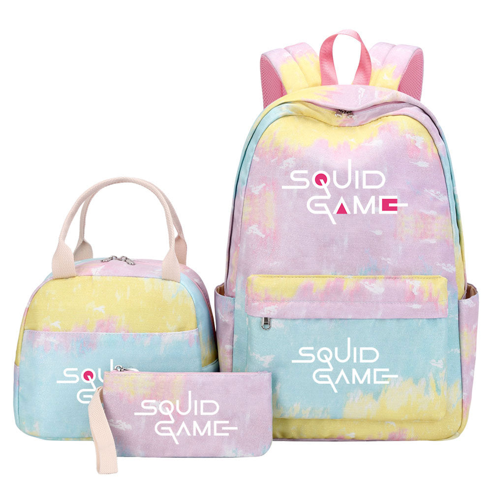 Squid Game Pink Starry Sky SchoolBag Backpack Lunch Box Bag Book Pencil Bags 3pcs Set