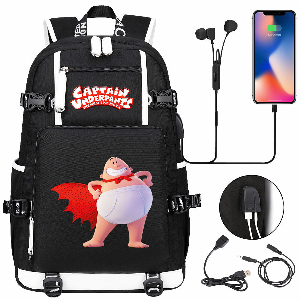 Captain Underpants USB Charging Backpack School NoteBook Laptop Travel Bags