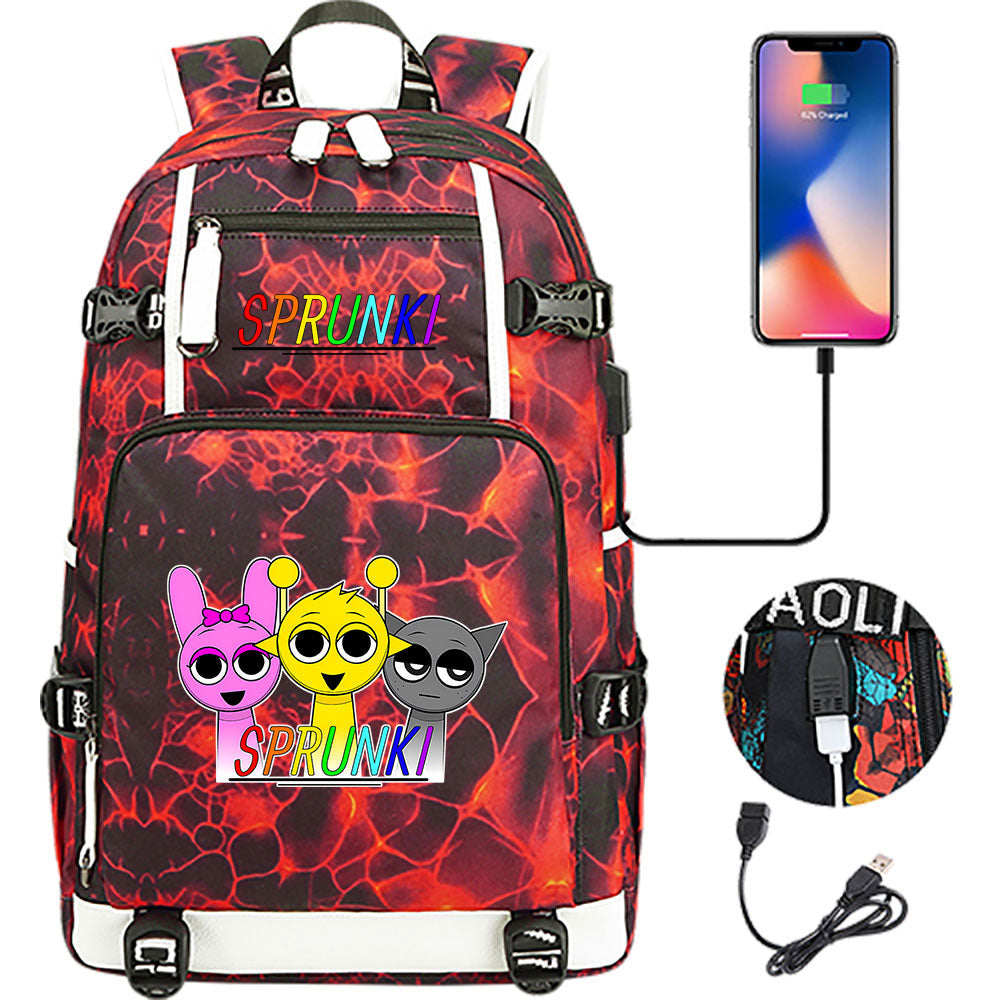 Sprunki USB Charging Backpack School NoteBook Laptop Travel Bags