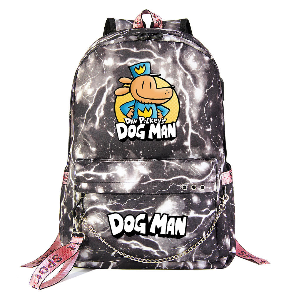 Dog Man USB Charging Backpack Shoolbag Notebook Bag Gifts for Kids Students