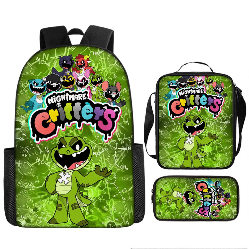 Nightmare Critters Schoolbag Backpack Lunch Bag Pencil Case 3pcs Set Gift for Kids Students