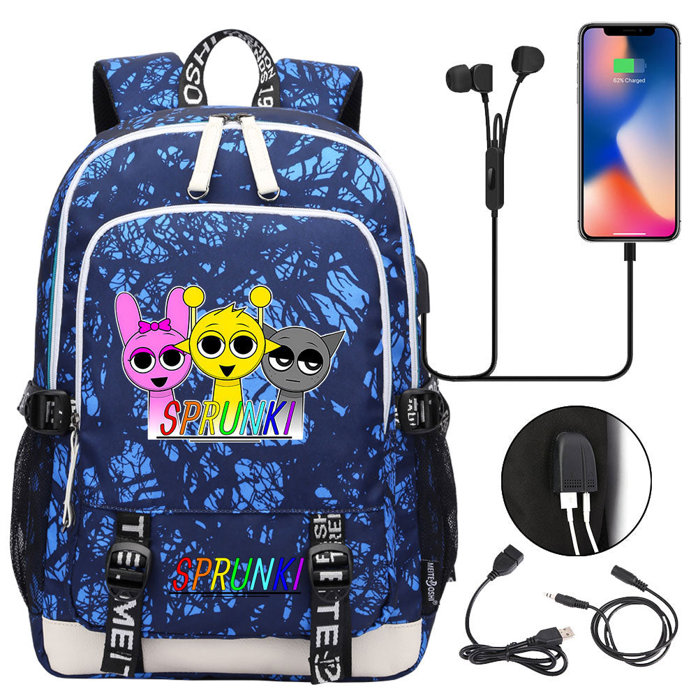 Sprunki USB Charging Backpack School Note Book Laptop Travel Bags