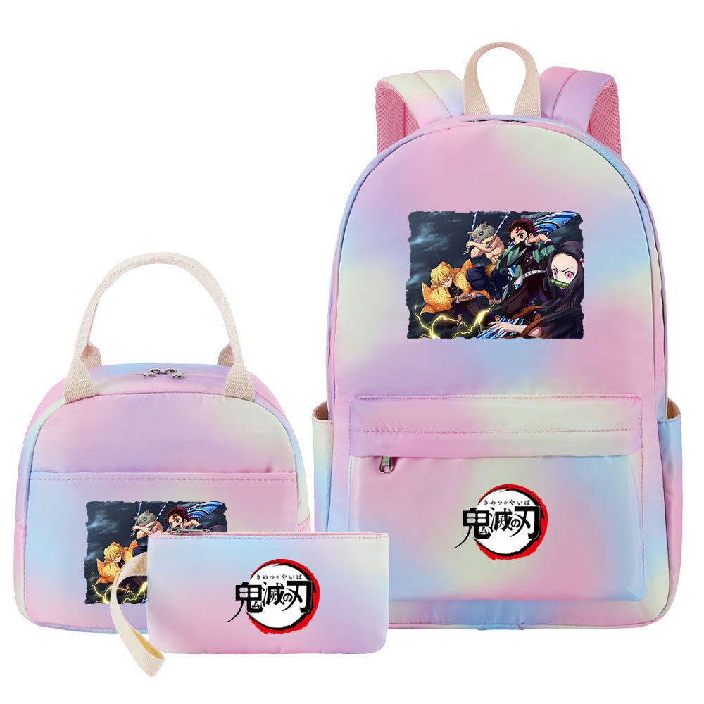 Demon Slayer Kimetsu No Yaiba Pink Starry Sky SchoolBag Backpack Lunch Box Bag Book Pencil Bags 3pcs Set