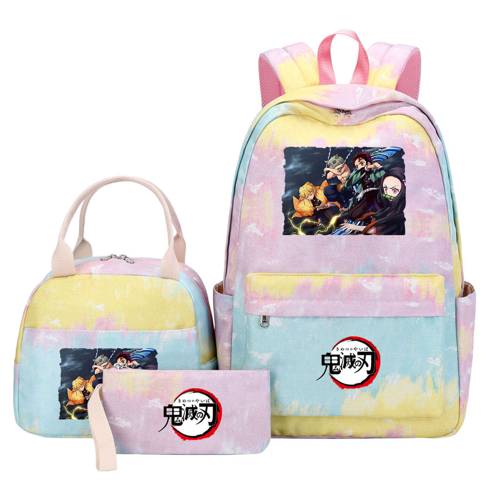 Demon Slayer Kimetsu No Yaiba Pink Starry Sky SchoolBag Backpack Lunch Box Bag Book Pencil Bags 3pcs Set