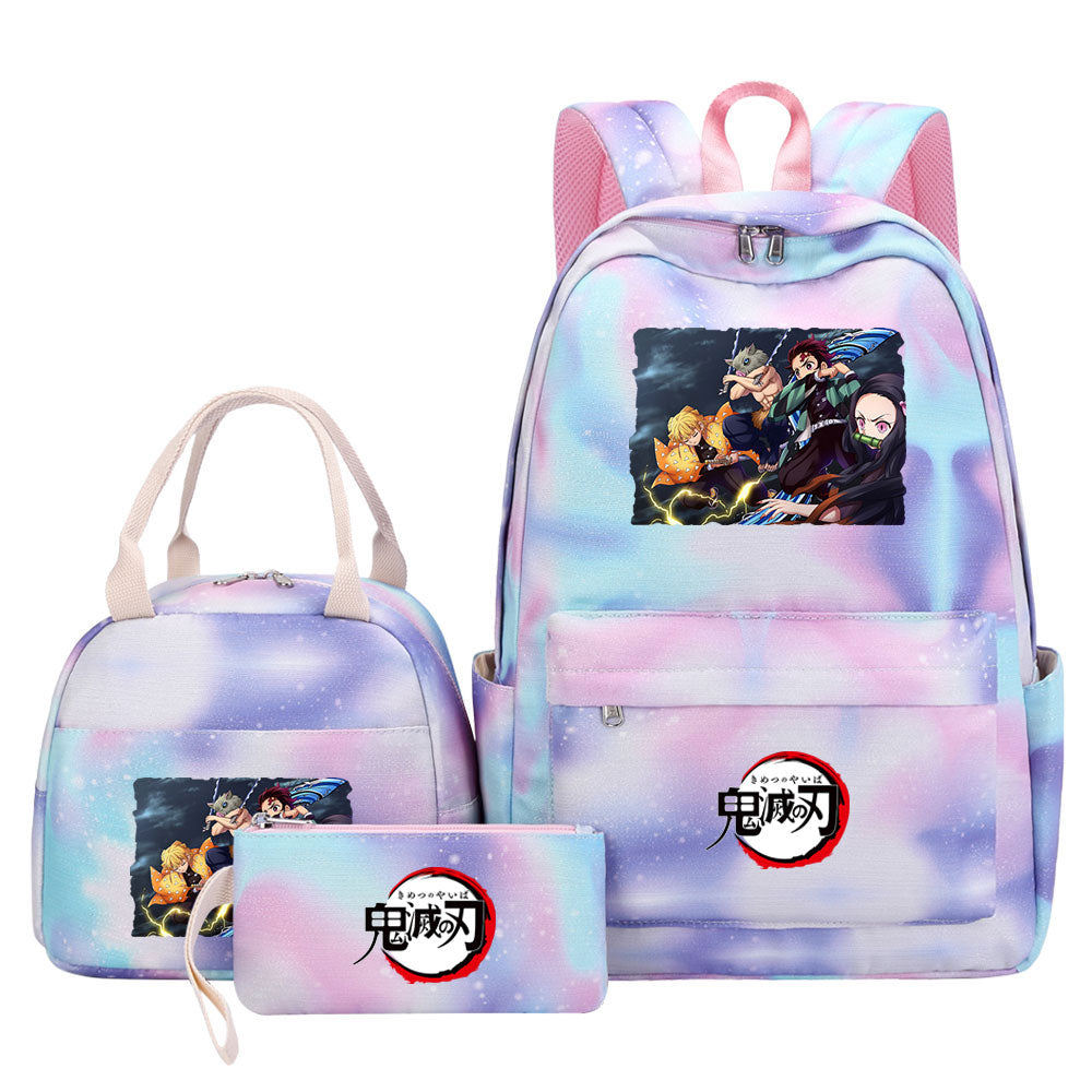 Demon Slayer Kimetsu No Yaiba Pink Starry Sky SchoolBag Backpack Lunch Box Bag Book Pencil Bags 3pcs Set