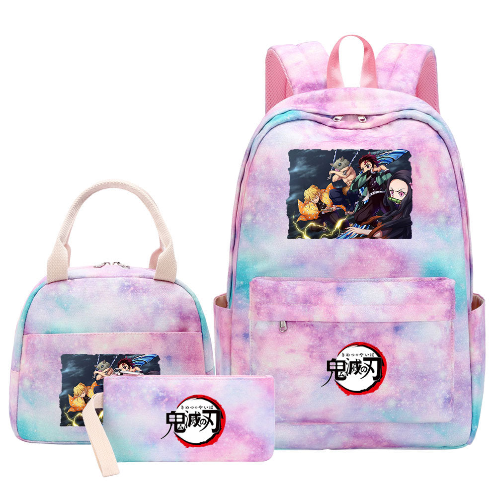Demon Slayer Kimetsu No Yaiba Pink Starry Sky SchoolBag Backpack Lunch Box Bag Book Pencil Bags 3pcs Set