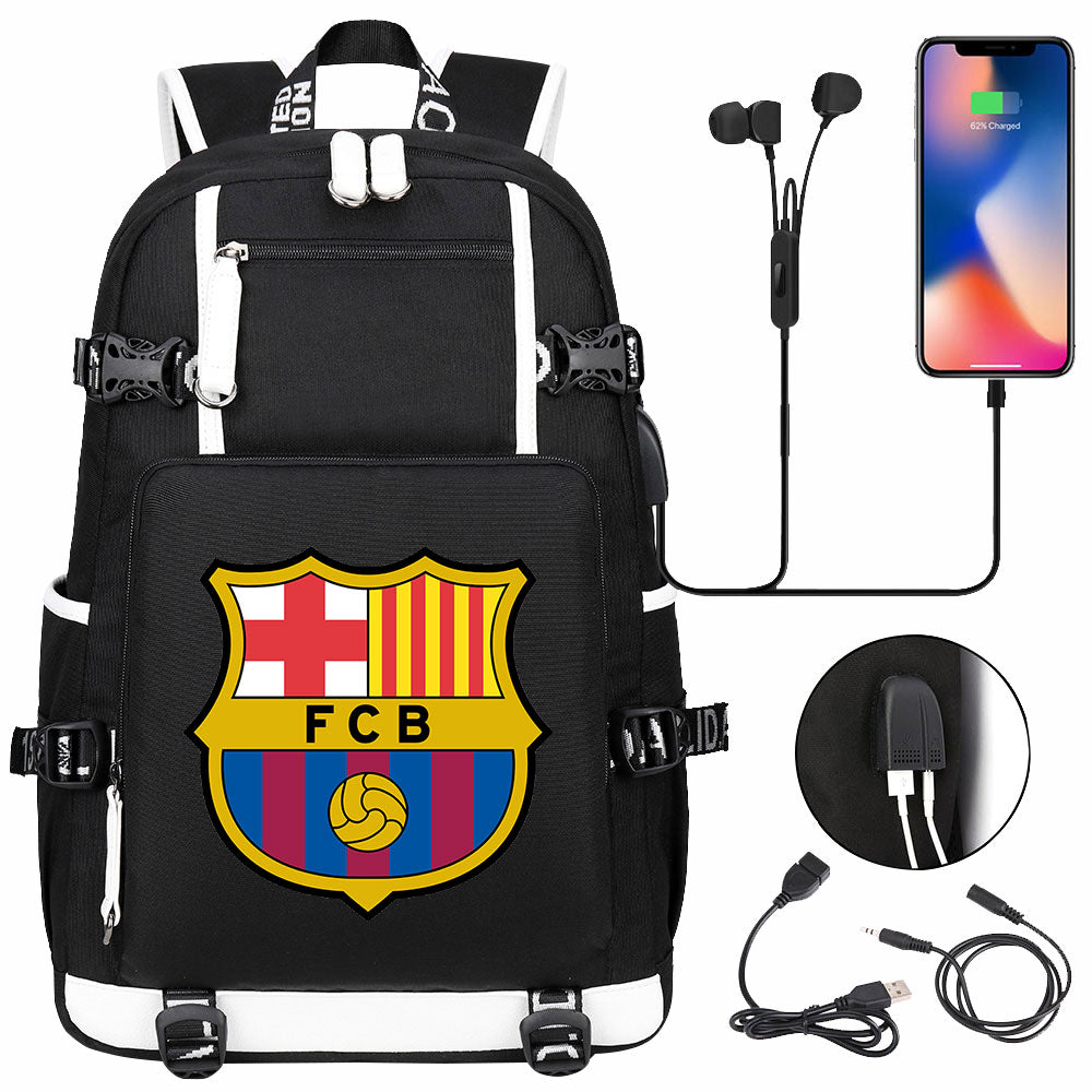 Barcelona Football Club  USB Charging Backpack School NoteBook Laptop Travel Bags