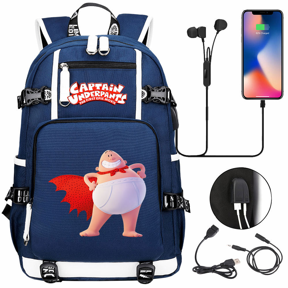 Captain Underpants USB Charging Backpack School NoteBook Laptop Travel Bags