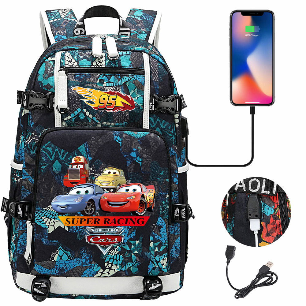 Cars Lightning USB Charging Backpack School NoteBook Laptop Travel Bags
