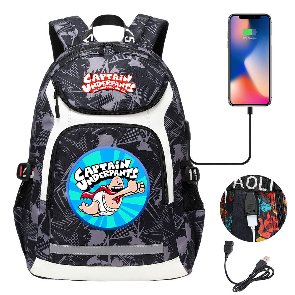 Captain Underpants USB Charging Backpack School NoteBook Laptop Travel Bags