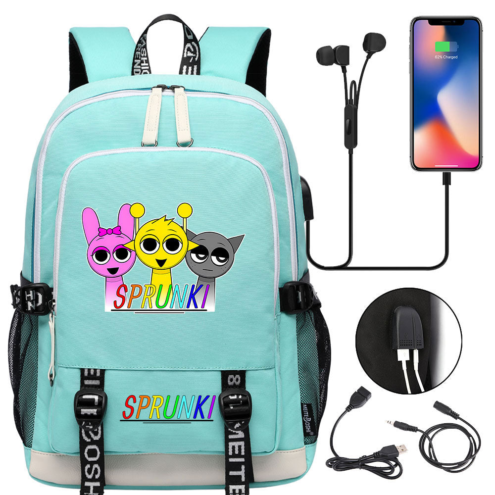 Sprunki USB Charging Backpack School Note Book Laptop Travel Bags