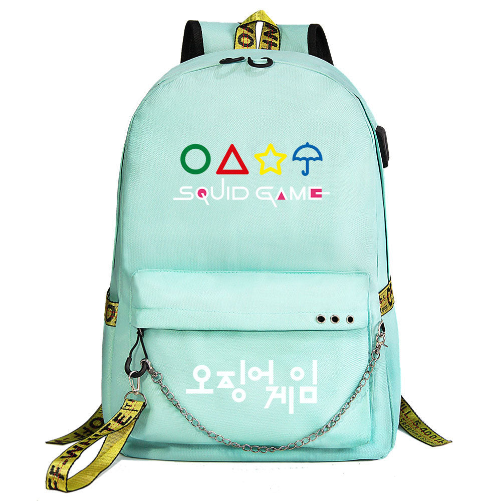 Squid Game USB Charging Backpack Shoolbag Notebook Bag Gifts for Kids Students