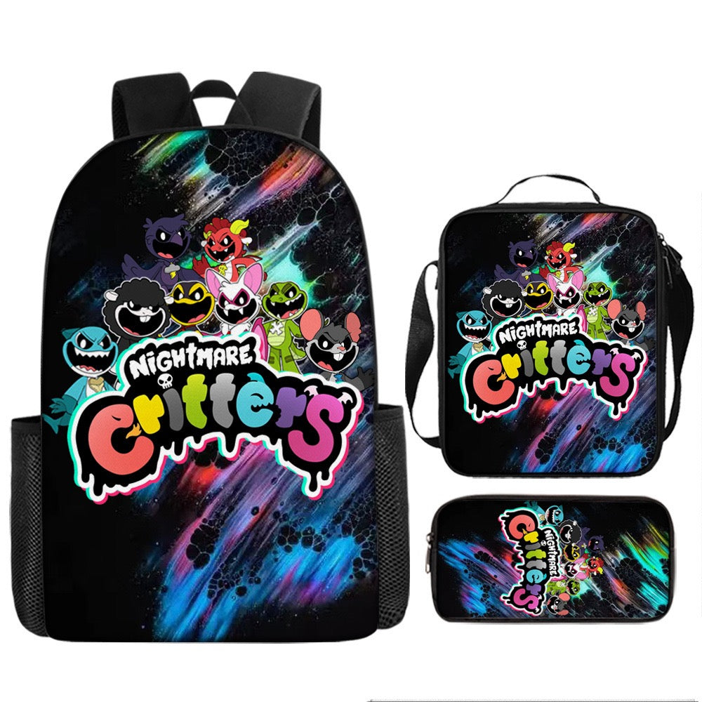 Nightmare Critters Schoolbag Backpack Lunch Bag Pencil Case 3pcs Set Gift for Kids Students