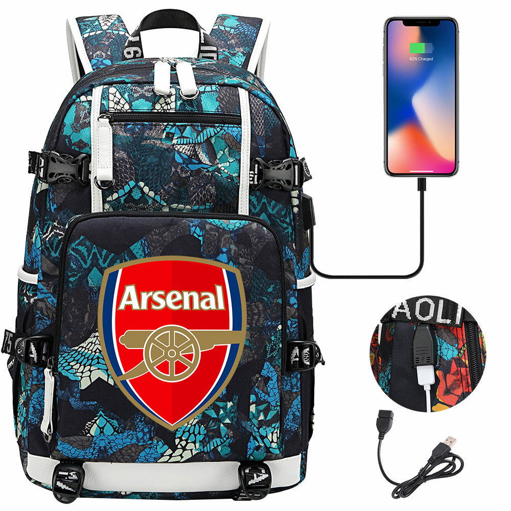 Arsenal Football Club USB Charging Backpack School NoteBook Laptop Travel Bags