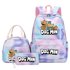 Dog Man Pink Starry Sky SchoolBag Backpack Lunch Box Bag Book Pencil Bags 3pcs Set