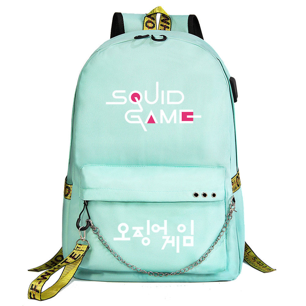 Squid Game USB Charging Backpack Shoolbag Notebook Bag Gifts for Kids Students