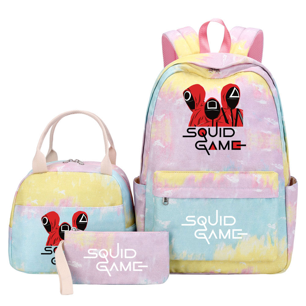 Squid Game Pink Starry Sky SchoolBag Backpack Lunch Box Bag Book Pencil Bags 3pcs Set