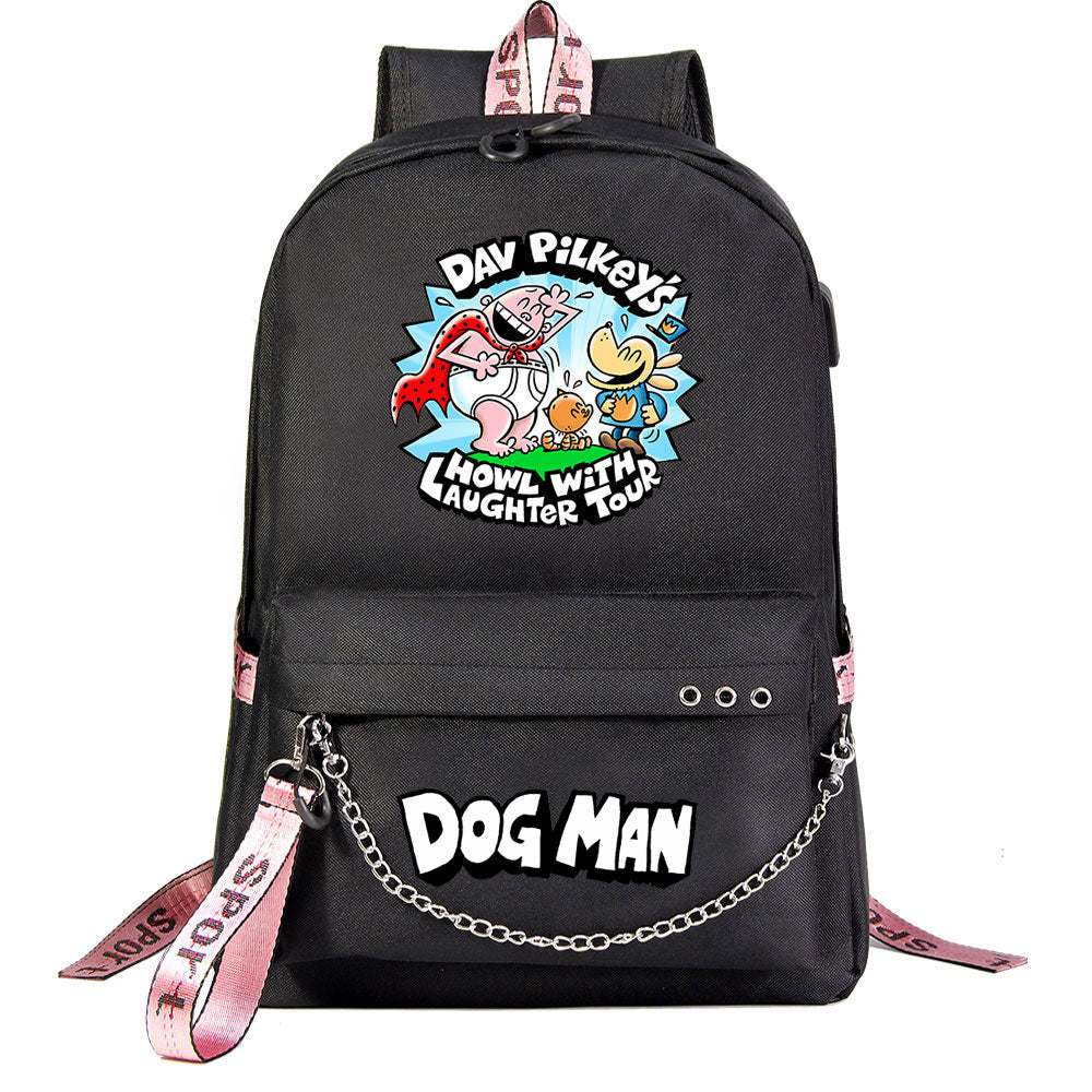 Dog Man USB Charging Backpack Shoolbag Notebook Bag Gifts for Kids Students