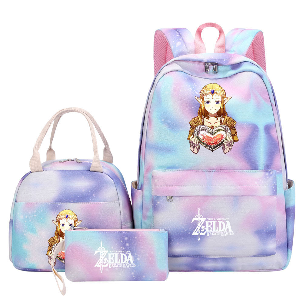 Zelda Pink Starry Sky SchoolBag Backpack Lunch Box Bag Book Pencil Bags 3pcs Set