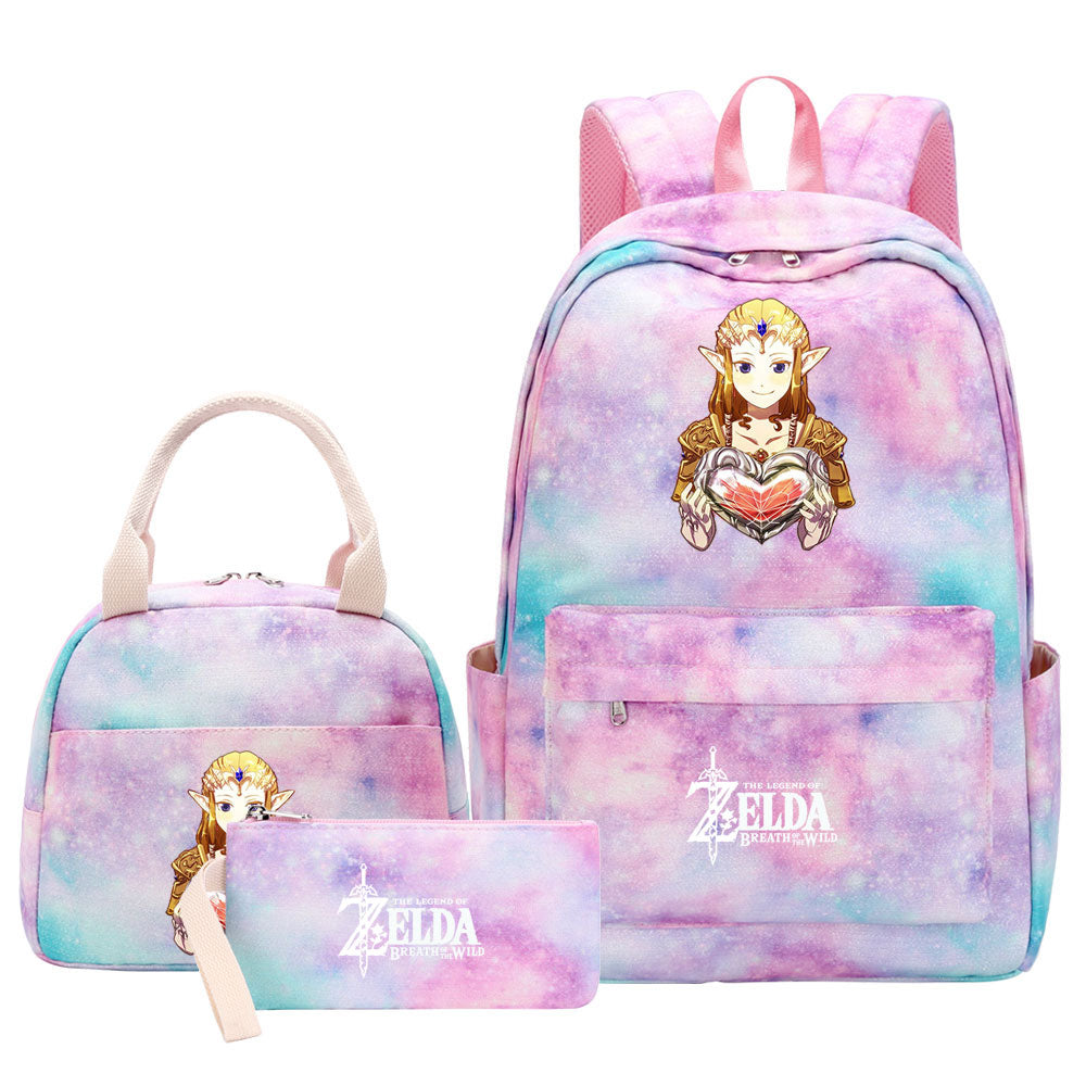 Zelda Pink Starry Sky SchoolBag Backpack Lunch Box Bag Book Pencil Bags 3pcs Set
