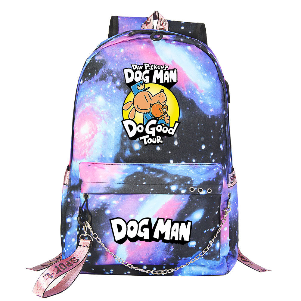 Dog Man USB Charging Backpack Shoolbag Notebook Bag Gifts for Kids Students