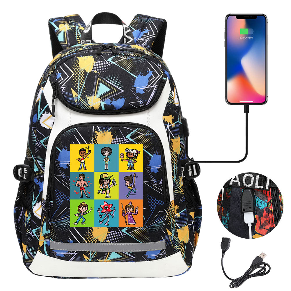Strangers Things 11 USB Charging Backpack School NoteBook Laptop Travel Bags