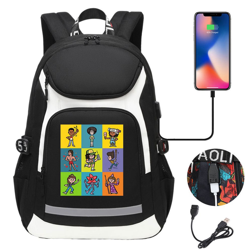 Strangers Things 11 USB Charging Backpack School NoteBook Laptop Travel Bags